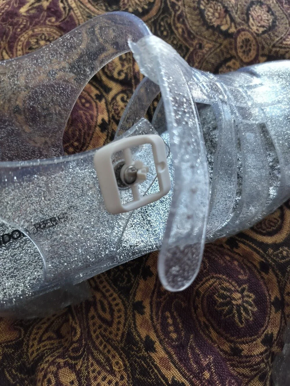 London Rebel Size 10 Clear Silver Glitter Heeled Jelly Sandals EUC - Picture 10 of 11